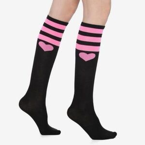 Leg Avenue x Hot Topic Black & Pink Heart Varsity Knee-High Socks OS Sexy School